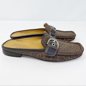 Coach Backless Loafers Erika Square Toe Monogrammed Brown Mule Size 5